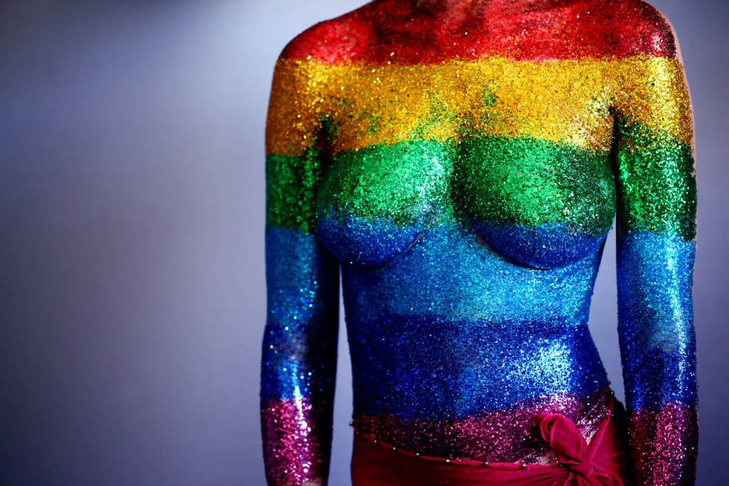 corps pailleté aux couleurs lgbtgia pour illustrer l'asexualité