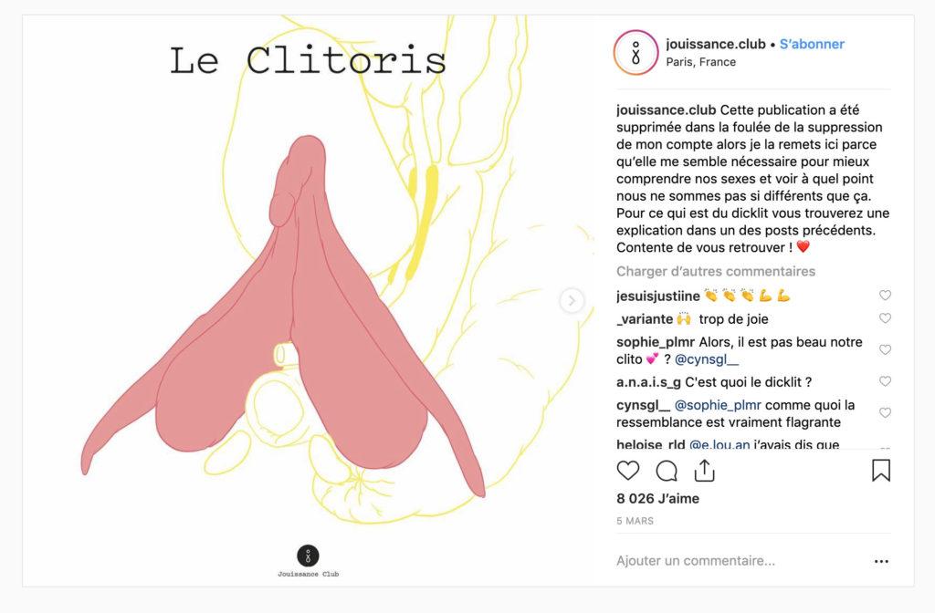 Capture d’écran clitoris du compte Instagram Jouissance Club